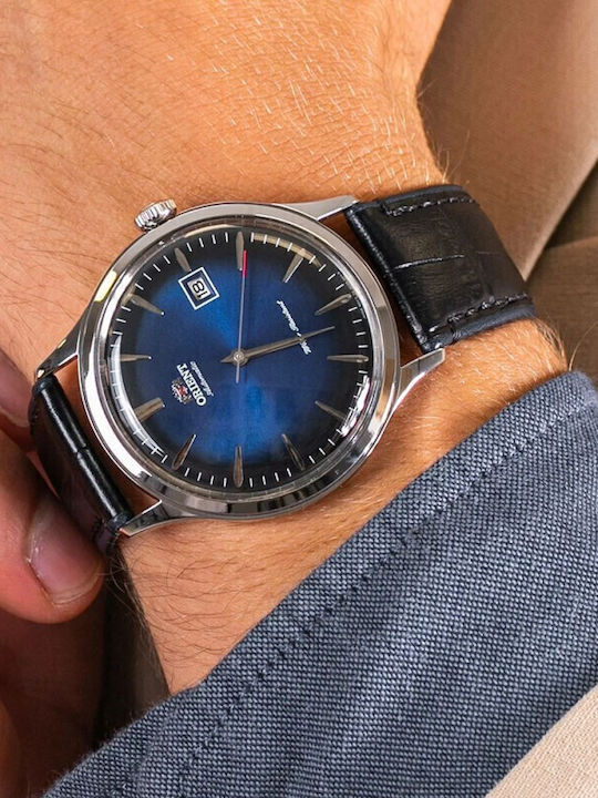 Orient Ανδρικό Ρολόι 42mm Αυτόματο με Μαύρο Δερμάτινο Λουράκι