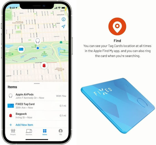 Fixed Tag Card With Find My Support in Blue color