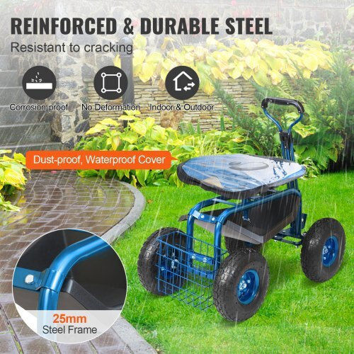 Garden Cart Metallic Four-wheel with Maximum Load Weight 136kg