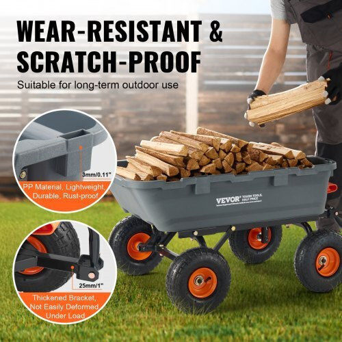 Dump Cart Garden Cart Plastic Four-wheel with Maximum Load Weight 362kg 25.5x25.5cm.