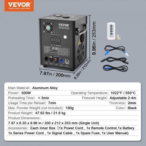 Vevor Sparks Machine 500W with Wireless Controller