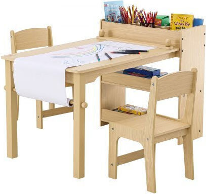 Kinder Tischset mit Stühlen zum Malen aus Holz Beige Vevor