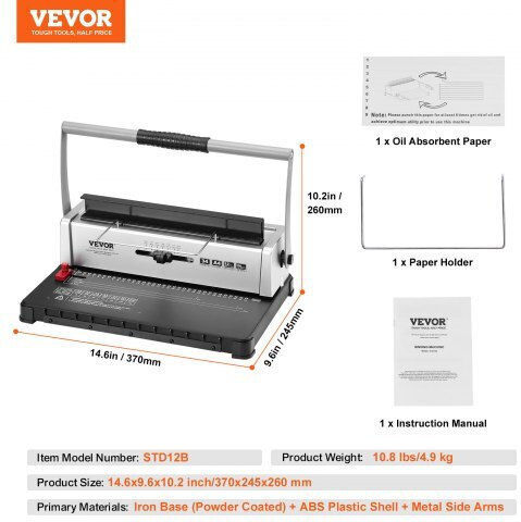 Vevor Bookbinder Machine for Spirals for Maximum 120 Sheets ZDJ20XQSSD34J0H4EV0