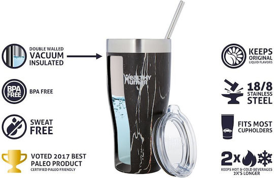 Healthy Human Cruiser Glass Thermos Stainless Steel BPA Free 591ml Black Onyx with Straw
