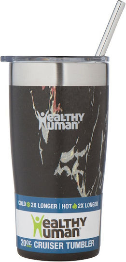 Healthy Human Cruiser Glass Thermos Stainless Steel BPA Free 591ml Black Onyx