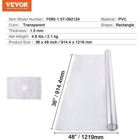 Διαφανές Προστατευτικό Τραπεζιού Vevor 36x48 Ιντσών 1.5mm Zfxpvczb36x4ayofyv0