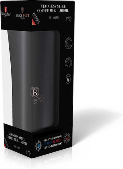Berlinger Haus Steel Coffee Mug Glass Thermos Stainless Steel 500ml Black with Mouthpiece