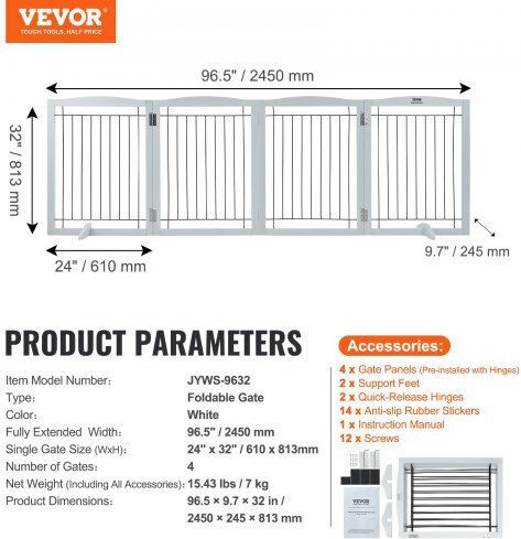 Vevor Divider Dog in White Color 60.96 x 245.11 x 60.96cm