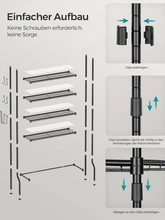 Songmics Badewannenregal Metallisch mit 4 Regalböden 30x30x176cm Schwarz