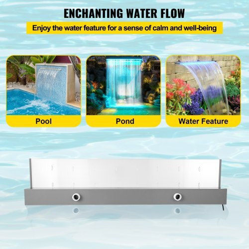Vevor Cascadă de piscină cu iluminare LED 91.948x8.128x20.574cm Portocaliu