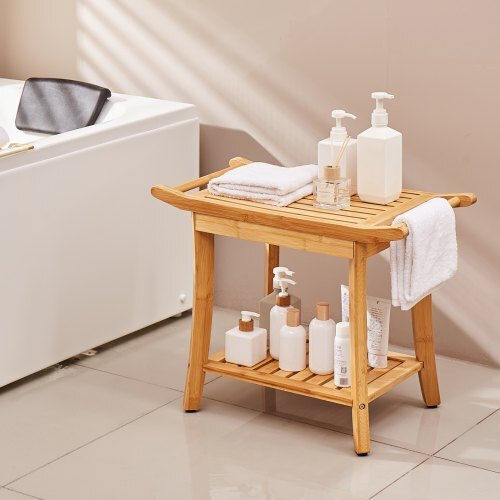 Vevor Floor Bathroom Shelf Wooden 24x13.8x18.9cm White