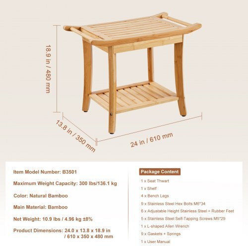 Vevor Floor Bathroom Shelf Wooden 24x13.8x18.9cm White