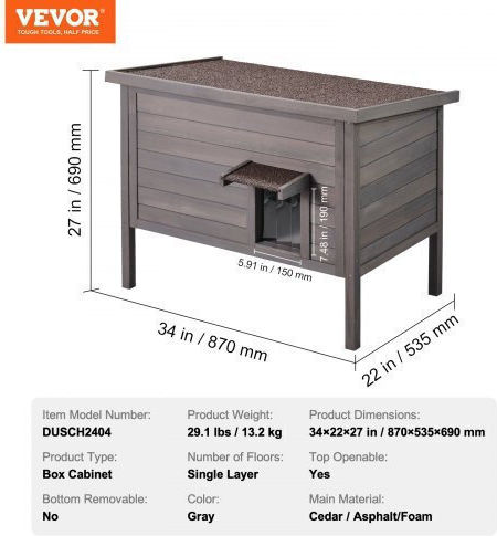 Ξύλινο Σπίτι Γάτας Vevor Στέγη & Πόρτες Pvc Xjsmzmbhsdcs0ryzxv0