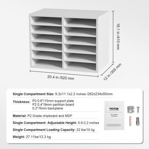 Vevor Filing Tray White 20.4x12x16.1cm