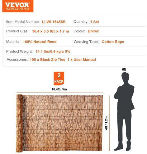 Vevor Бамбукова Изделие С Целият Рийд 1.21x4.99m