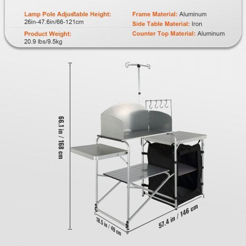 Vevor Folding Portable Camping Kitchen Table 1 Cabinet & Wind Protector