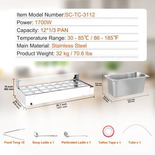 Încălzitor electric de alimente Vevor 12*5qt protecție din sticlă