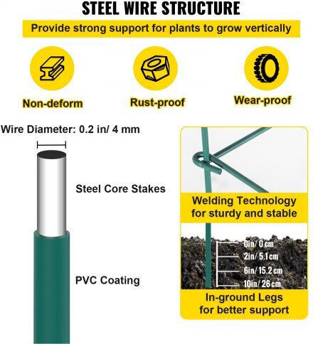 Vevor Plant Support Bases 100cm from Metal with Plastic Coating Set of 3pcs