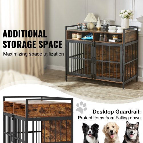 Vevor Dog Wire Cage Large Brown 104x59.9x57cm