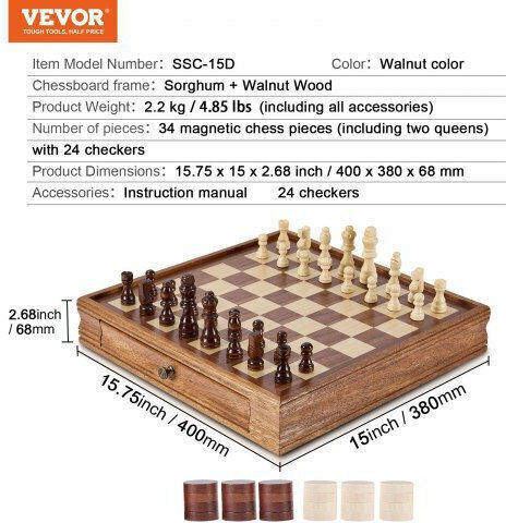 Vevor Ξύλινα Πιόνια για Σκάκι 15cm