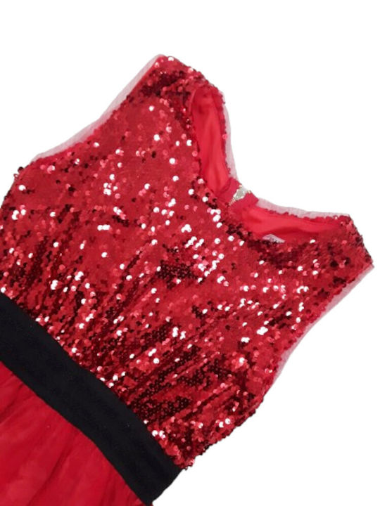 Children's Dress Sleeveless with Sequins Red, Black