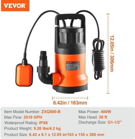 Vevor Pompă de Apă 0.53hp QSSZBSL067HP482VMV2
