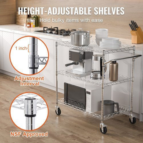 Vevor Commercial Kitchen Food Cart for Dish Baskets H82.296xW76.2xD45.72cm
