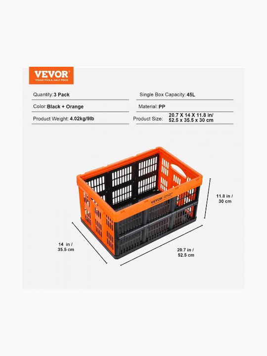 Vevor Plastic Storage Box with Lid Black 45lt 1pcs