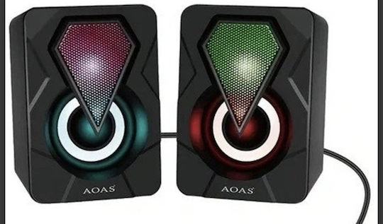 Aoas E-004 Ηχεία Υπολογιστή 2.0 με RGB Φωτισμό σε Μαύρο Χρώμα