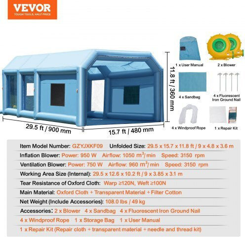 Vevor Vehicle Paint Booth with Blowers and Air Filter