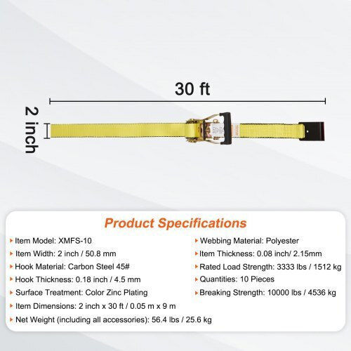 Δέστρες Vevor Ratchet 10 Τεμ 10000 Lb 2" X 30' Μεταφορές & Ασφάλιση Φορτίου Pgjldpg2x30107b63v0