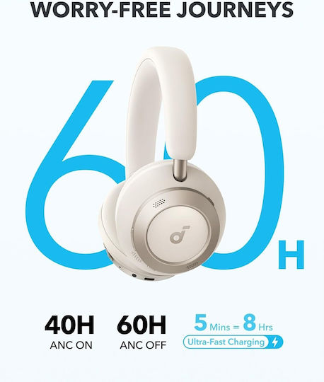 Anker Soundcore Space One Pro Wireless / Wired On Ear Headphones with 60 hours of Operation and Quick Charge White