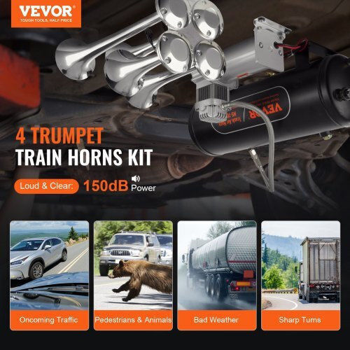 Vevor Train Horn Set 4 Trumpets Air Compressor 160 Psi Tank 2.6 Gal Qlbycqgtz12vb362gv9