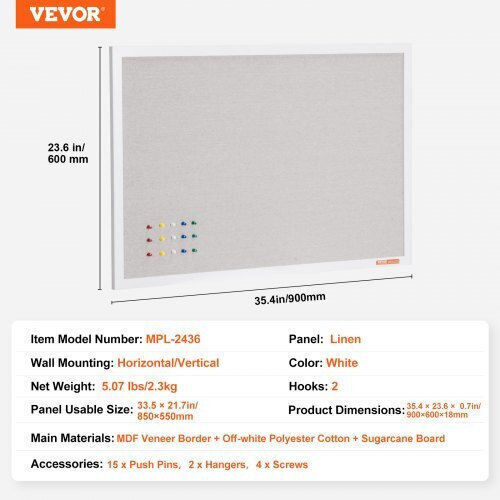 Vevor Cork Notice Board 91.44x60.96cm