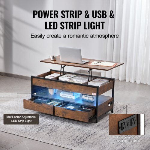 Rectangular Central Coffee Table Wooden with Lifting Mechanism Brown M100xW49.8xH48cm