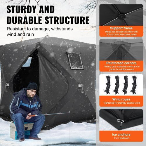 Vevor Fishing Tent Camping Tent Pop Up Black for 4 People 230x230x200cm Fishing Tent