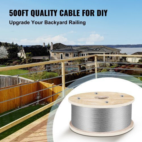 Vevor Stainless Steel Wire Rope 316 500ft 3/16" 1x19 4700lbs Gss1x19-4.8mm152mv0