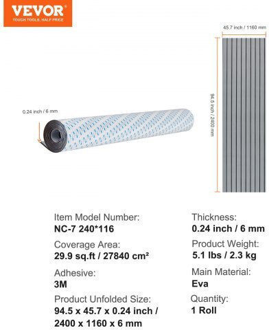 Pardoseală pentru barcă Vevor din spumă EVA 240 cm x 116 cm, pardoseală adezivă antiderapantă, 2,78 mp Cbzzfhpmddhszq449v0