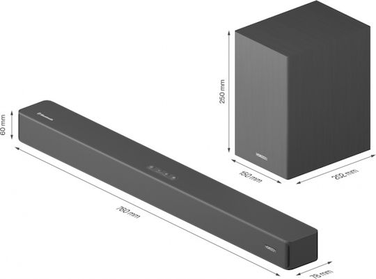 Horizon-Europe Soundbar 2.1 Bluetooth und HDMI 110W mit kabellosem Subwoofer und Fernbedienung Schwarz HAV-S2630W
