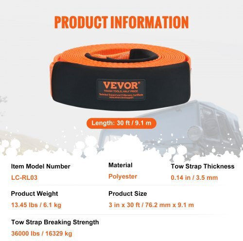 Vevor Recovery Strap Set 3" X 30 Ft Straps & Storage Bag Dznl3in30ftc2vvojv0