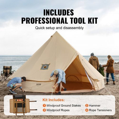 Vevor Σκηνή Camping Teepee Μπεζ 4 Εποχών για 6 Άτομα 400x400x250εκ.