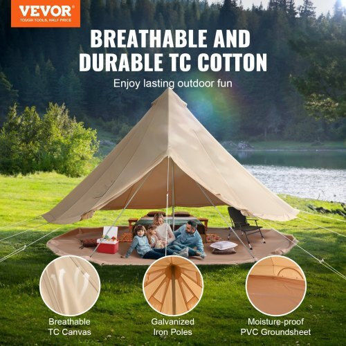 Vevor Σκηνή Camping Teepee Μπεζ 4 Εποχών για 6 Άτομα 400x400x250εκ.
