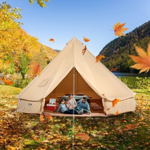 Vevor Σκηνή Camping Teepee Μπεζ 4 Εποχών για 6 Άτομα 400x400x250εκ.