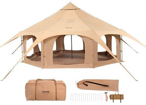 Vevor Σκηνή Camping Teepee Μπεζ 4 Εποχών για 8 Άτομα 500x500x280εκ.