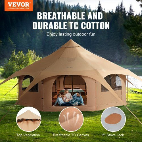 Vevor Σκηνή Camping Teepee Μπεζ 4 Εποχών για 8 Άτομα 500x500x280εκ.
