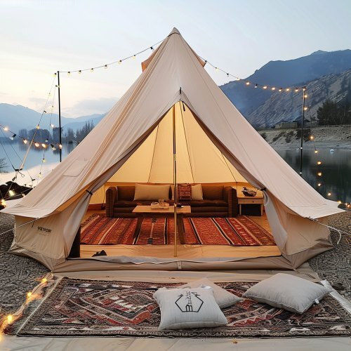 Vevor Camping Tent Teepee Beige for 10 People 600x600x350cm