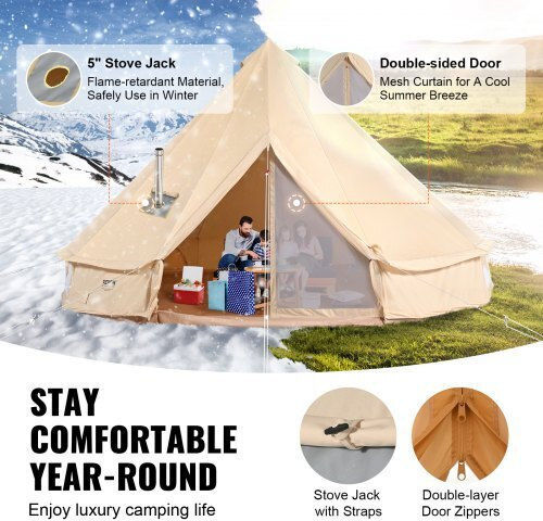 Vevor Σκηνή Camping Teepee Μπεζ 4 Εποχών για 12 Άτομα 700x700x350εκ.