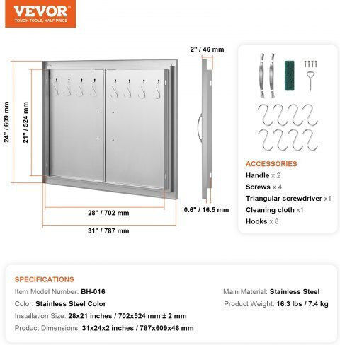 Πόρτα Bbq Vevor 787x609 Mm Ανοξείδωτη Διπλή Εξωτερική Κουζίνα Smmbscjmys31ipp30v0