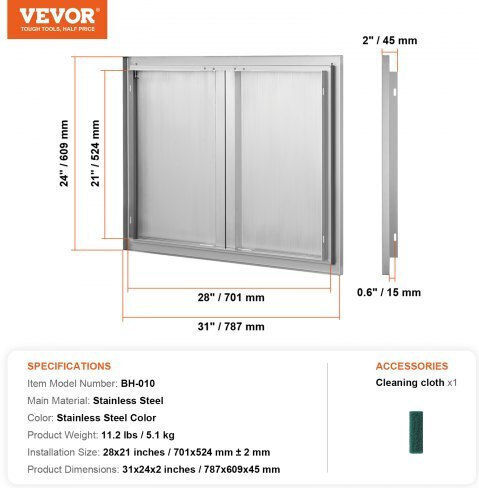 Πόρτα Bbq Vevor 787x609 Mm Διπλή Εξωτερική Κουζίνα Ανοξείδωτη Smabscjmys31wsg92v0