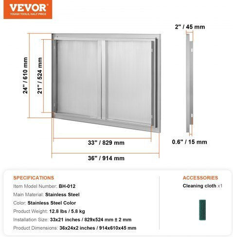 BBQ Door Vevor 914x610 mm Stainless Steel Double Outdoor Kitchen Door